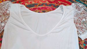 White Crop Top With Emproid Sleeves