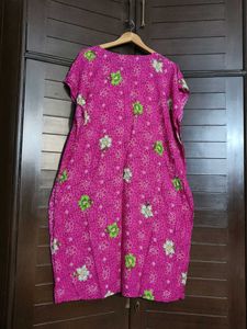 Women Pink Cotton Mix Floral Printed Kaftan Dress
