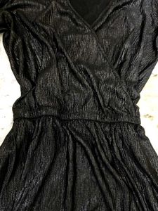 Zara V Neck Black Glitter Dress