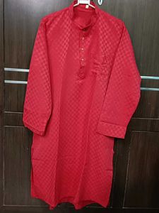 Men Solid Red Kurta