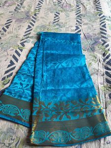 Vibrant Blue and Golden Border Blouse Piece