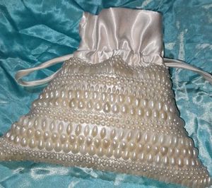 Satin Hand Bag With Beautiful White Pearls