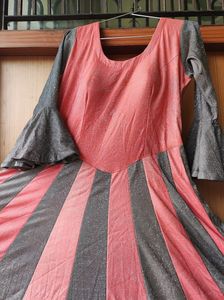 Baby Pink &amp; Light Black Ethnic Gown Party Wear
