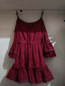 Burgundy Lace Ruffle Dress