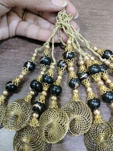 Black And Golden Danglers For Blouse