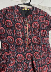 Maroon Printed Global Desi Dress With Tie Detail