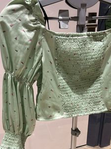 Green Floral Print Crop Top