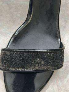 Black Glitter Block Heels