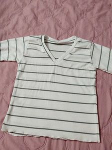 Striped V-neck Tee
