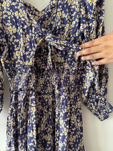 Blue Floral Backless Dress