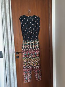 Black Printed Cotton Jump Suit