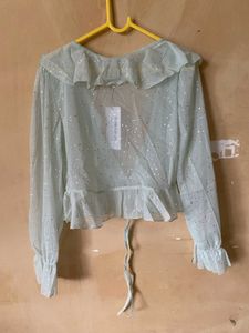 Green Ruffle Sheer Top