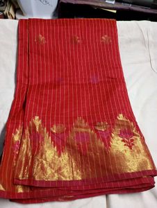 Red & Gold Sari with Floral Border