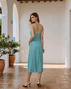 Spaghetti Strap Lace-Up Waist Fit and Flare Dress