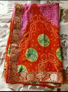 Bandhani Saree - Orange &amp; Pink