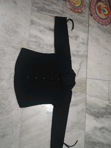 Black Long Sleeve Tie Detail Top