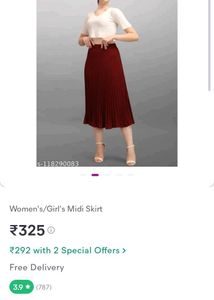 Maroon Pleated Midi Skirt