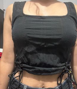 Black Sleeveless Top with drawstrings