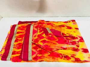 Multicoloured Synthetic Saree With Lace