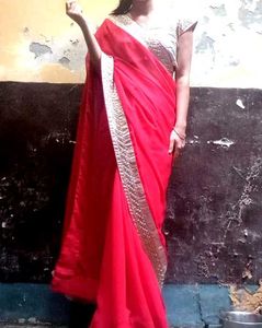 Elegant Red Saree With Blouse