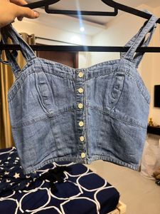 Denim Tie Strap Crop Top