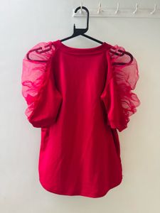 Pink Sheer Sleeve Top-M