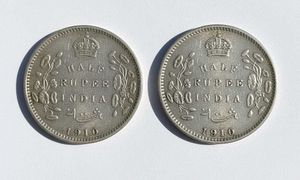 1910 Half Rupee India Coins (2)pcs