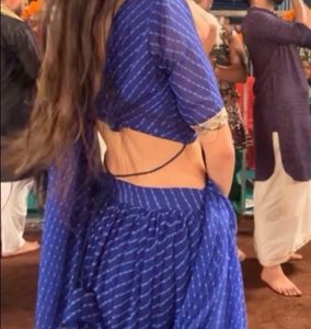 Blue Striped Leheriya Lehenga Choli Set