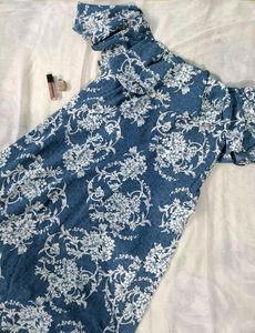 Off Shoulder Floral Printed A-Line Midi