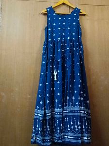 Blue Printed Sleeveless Maxi Dress