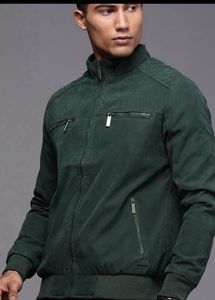 WROGN Men Green Solid Mock CollarBomber Jacket
