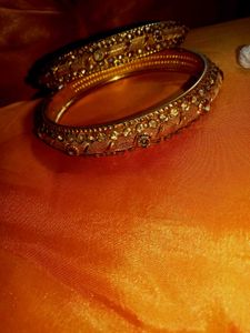 Golden Bangles With Stone Design