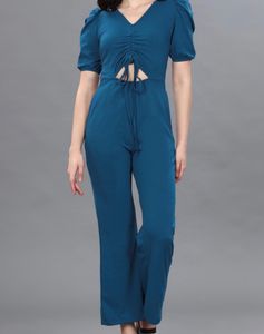 Front Cut Blue Jumpsuit