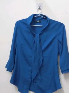 Formal Blue Tie Neck Top