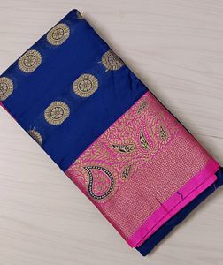96)Blue Chiffon Saree
