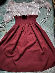 Floral Sleeve Burgundy Dress