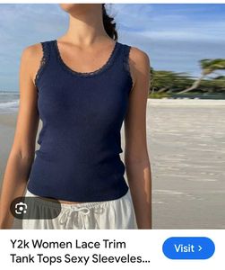 Navy Lace Trim Tank