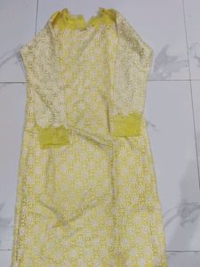 Embroidered Straight Net Kurta With Cotton Inner