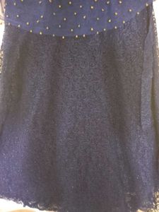 Navy Lace Dress with Beaded Sleeves