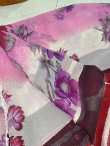 garden print pink saree