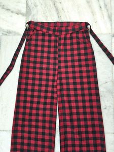 Red &amp; Black Plaid Wide Leg Pants