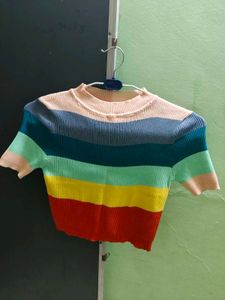 Rainbow Striped Cropped Top