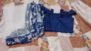 Elegant Blue Embroidered Blouse And Dupatta