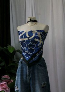 Silk Scarf Top - Elegant Blue Pattern