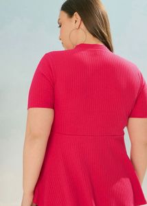 Chic Pink Ribbed Button-Down Top 4XL