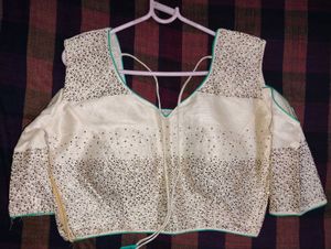 Creme Sequined cold Shoulder Blouse / Crop Top