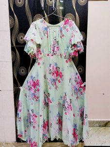 Pastel Green Floral Ruffle Dress
