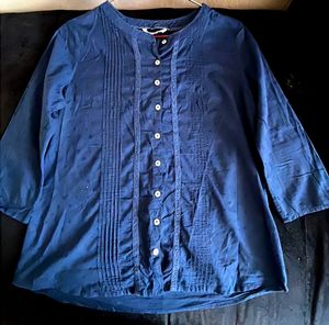Blue Cotton Quarter Sleeves Top