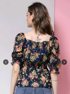 Floral Square Neck Top. In A Good Condition.