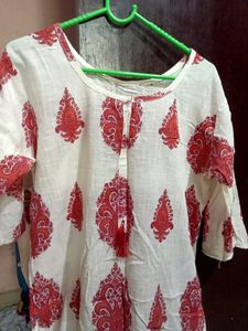 Cream With Red Colour Very Pretty Kurti Offer For